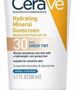 Coupon ???? Hydraterende Minerale Zonnebrandcrème Face Sheer Tint SPF 30 CeraVe - Gezichtscrème - Gezichtslotion - Niacinamide - Hyaluronic Acid - Voor Alle Huidskleuren ????