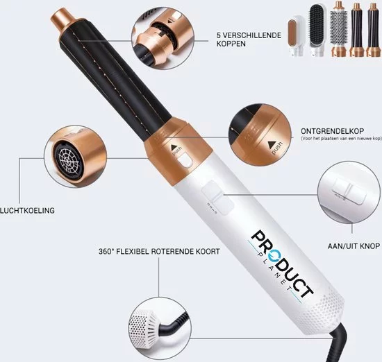 Beste Pirce ✨ ProductPlanet Premium Airwrap 5 In 1 Set - Trendy Airstyler - Stijlborstel - Multistyler Airwrap - Krultang Met Opzetstukken - Haardroger Met Borstel - Krulborstel - Haarborstel - Goud ⌛ 5 Beste Pirce ✨ ProductPlanet Premium Airwrap 5 In 1 Set - Trendy Airstyler - Stijlborstel - Multistyler Airwrap - Krultang Met Opzetstukken - Haardroger Met Borstel - Krulborstel - Haarborstel - Goud ⌛ - Afbeelding 5