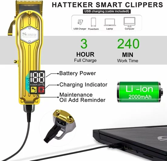 Hete verkoop ⌛ SURKER Professionele Draadloze Tondeuse - Tondeuse Mannen Hoofdhaar - Haartrimmer - Hair Clipper - Kappersset - Goud ???? 6 Hete verkoop ⌛ SURKER Professionele Draadloze Tondeuse - Tondeuse Mannen Hoofdhaar - Haartrimmer - Hair Clipper - Kappersset - Goud ???? - Afbeelding 6