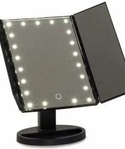 Nieuw ???? Superstar Make Up Spiegel Met Verlichting – Drieluik Met Vergrootspiegel – Spiegel Met Verlichting – Cosmetica / Visagie Spiegel - Make Up Tafel - Dimbare Ledverlichting - 22 Leds - 180° Draaibaar – Werkt Op Batterijen/USB - Inclusief USB-kabel - Wit ✔️ -Jean Paul Gaultier Shop 550x564 5
