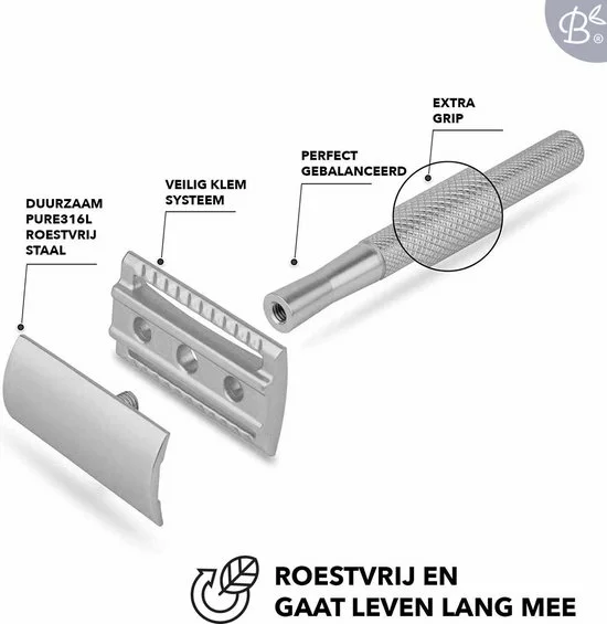 Gloednieuw ⭐ Bamboozy Safety Razor RVS + 20 Scheermesjes + Houder Zilver Chrome Unisex Vrouwen Mannen Double Edge Zero Waste Duurzaam Scheren ???? 9 Gloednieuw ⭐ Bamboozy Safety Razor RVS + 20 Scheermesjes + Houder Zilver Chrome Unisex Vrouwen Mannen Double Edge Zero Waste Duurzaam Scheren ???? - Afbeelding 9