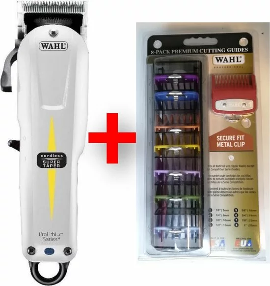 Gloednieuw ???? Wahl Super Taper Cordless Tondeuse + Premium Color Opzetkammen Set 8 Stuks| Professionele Tondeuse ✔️ 1 Gloednieuw ???? Wahl Super Taper Cordless Tondeuse + Premium Color Opzetkammen Set 8 Stuks| Professionele Tondeuse ✔️