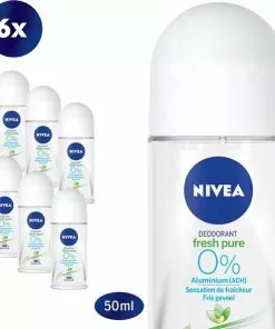 Aanbiedingen ???? NIVEA Pure & Natural Jasmine - 6 X 50 Ml - Voordeelverpakking - Deodorant Roller ????