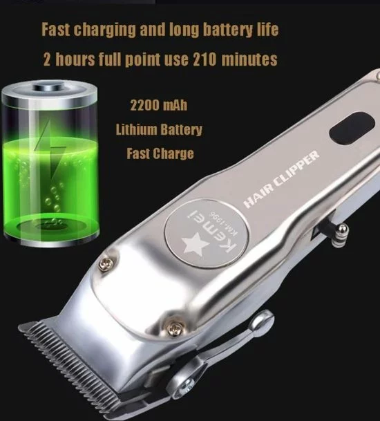 Gloednieuw ⌛ Kemei KM-1996 Metalen Elektrische Tondeuse Kapper Professionele Oplaadbare Haartrimmer ???? 2 Gloednieuw ⌛ Kemei KM-1996 Metalen Elektrische Tondeuse Kapper Professionele Oplaadbare Haartrimmer ???? - Afbeelding 2