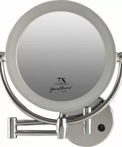 Beste Pirce ❤️ Gerard Brinard Metalen Verlichte Wand Knik Arm Badkamer LED Spiegel Chroom, Dubbelzijdig Verlicht, 7x Vergroting 22cm Doorsnee, Inculsief 4x AA Batterijen En Stroomkabel(USB). ⭐