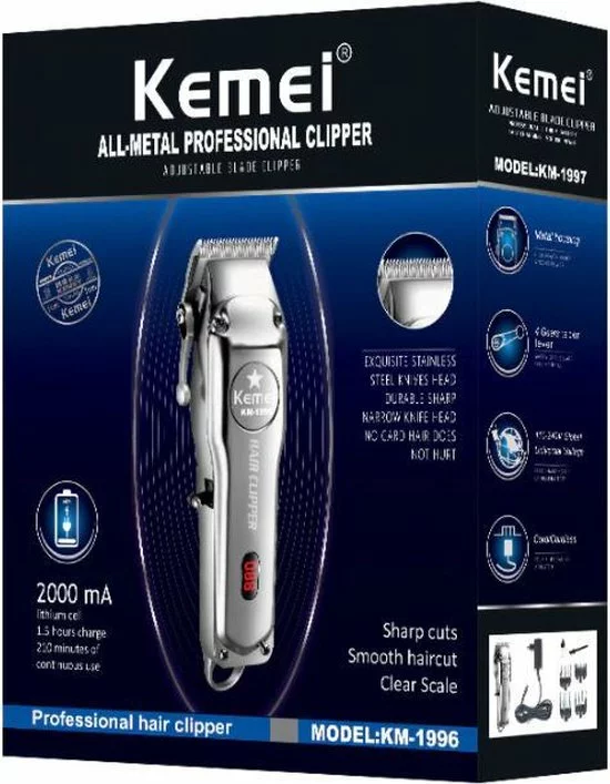 Gloednieuw ⌛ Kemei KM-1996 Metalen Elektrische Tondeuse Kapper Professionele Oplaadbare Haartrimmer ???? 6 Gloednieuw ⌛ Kemei KM-1996 Metalen Elektrische Tondeuse Kapper Professionele Oplaadbare Haartrimmer ???? - Afbeelding 6