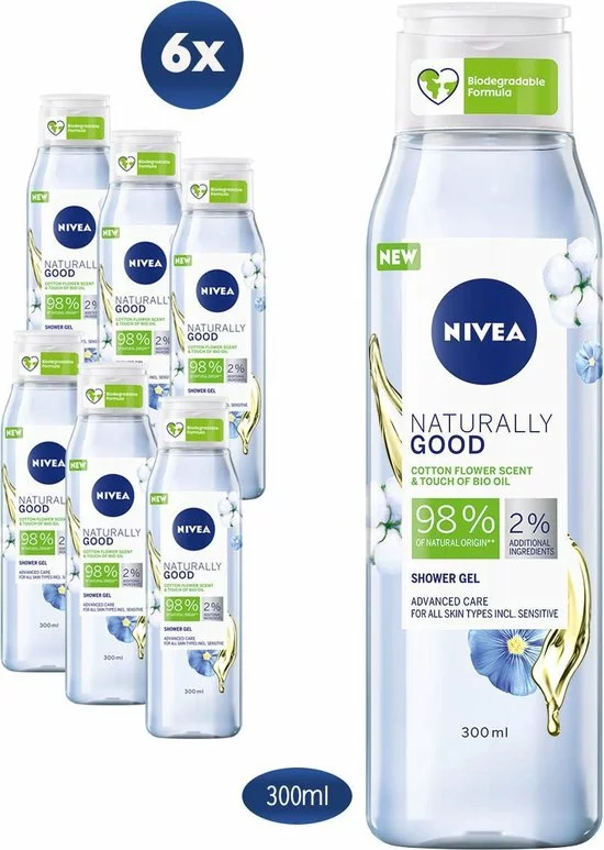 Groothandel ???? NIVEA Naturally Good Cotton Flower Douchegel - 6 X 300 Ml - Voordeelverpakking ???? 1 Groothandel ???? NIVEA Naturally Good Cotton Flower Douchegel - 6 X 300 Ml - Voordeelverpakking ????